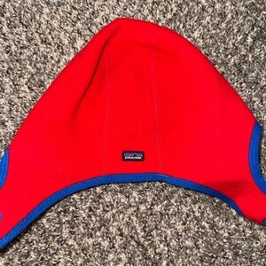 Patagonia Red and Blue Fleece Hat with Ear Flaps